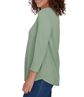 Ruby Rd. Petite Size Knit Split V-Neck 3/4 Sleeve Top