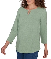 Ruby Rd. Petite Size Knit Split V-Neck 3/4 Sleeve Top