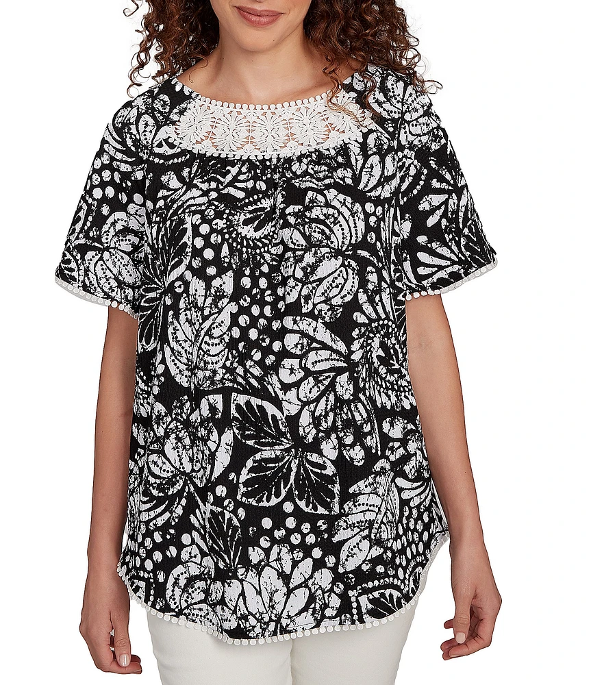 Ruby Rd. Petite Size Paisley Lace Scoop Neck Short Sleeve Top