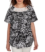 Ruby Rd. Petite Size Paisley Lace Scoop Neck Short Sleeve Top
