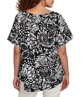 Ruby Rd. Petite Size Paisley Lace Scoop Neck Short Sleeve Top