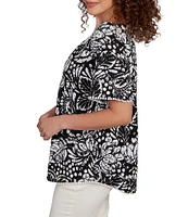 Ruby Rd. Petite Size Paisley Lace Scoop Neck Short Sleeve Top