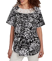 Ruby Rd. Petite Size Paisley Lace Scoop Neck Short Sleeve Top