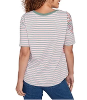 Ruby Rd. Petite Size Paisley Stripe Envelope Neck Short Sleeve Top