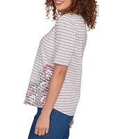 Ruby Rd. Petite Size Paisley Stripe Envelope Neck Short Sleeve Top