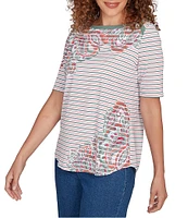 Ruby Rd. Petite Size Paisley Stripe Envelope Neck Short Sleeve Top