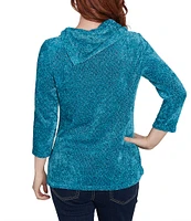 Ruby Rd. Petite Size Sequin Chenille Knit Cowl Asymmetrical Neck 3/4 Sleeve Sweater