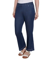 Ruby Rd. Petite Size Straight Leg Embroidered Eyelet Hem Pull-On Jeans