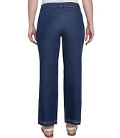Ruby Rd. Petite Size Straight Leg Embroidered Eyelet Hem Pull-On Jeans