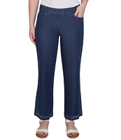 Ruby Rd. Petite Size Straight Leg Embroidered Eyelet Hem Pull-On Jeans