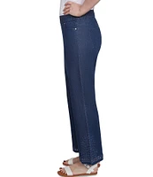 Ruby Rd. Petite Size Straight Leg Embroidered Eyelet Hem Pull-On Jeans