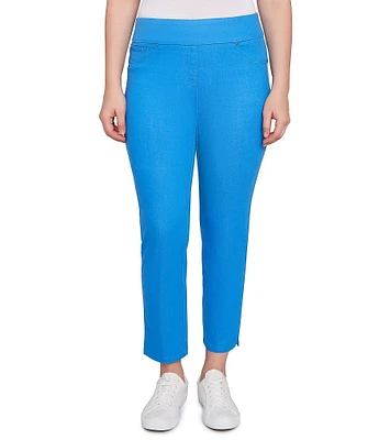 Ruby Rd. Petite Size Stretch Colored Denim Straight Leg Side Vented Hem Faux Front Pocket Ankle Pants