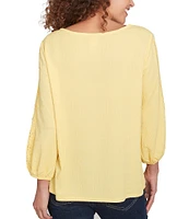 Ruby Rd. Petite Size Textured Eyelet Trim Boat Neck Bracelet Length Sleeve Knit Top