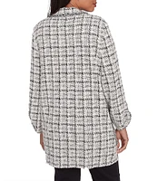 Ruby Rd. Petite Size Tweed Metallic Plaid Notch Lapel Collar Long Roll-Tab Sleeve Open-Front Jacket