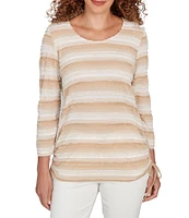 Ruby Rd. Petite Size Yarn-Dyed Eyelash Stripe Scoop Neck 3/4 Sleeve Adjustable Side Ties Top