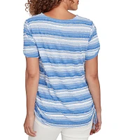 Ruby Rd. Petite Size Yarn-Dyed Knit Stripe Scoop Neck Short Sleeve Side Ties Top