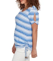 Ruby Rd. Petite Size Yarn-Dyed Knit Stripe Scoop Neck Short Sleeve Side Ties Top