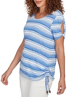 Ruby Rd. Petite Size Yarn-Dyed Knit Stripe Scoop Neck Short Sleeve Side Ties Top