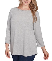 Ruby Rd. Plus Size Boat Neck 3/4 Sleeve Embellished Glitter Knit Top