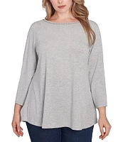 Ruby Rd. Plus Size Boat Neck 3/4 Sleeve Embellished Glitter Knit Top