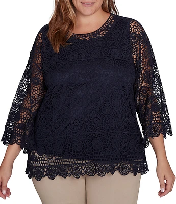 Ruby Rd. Plus Size Boat Neck 3/4 Sleeve Sweater