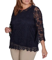 Ruby Rd. Plus Size Boat Neck 3/4 Sleeve Sweater