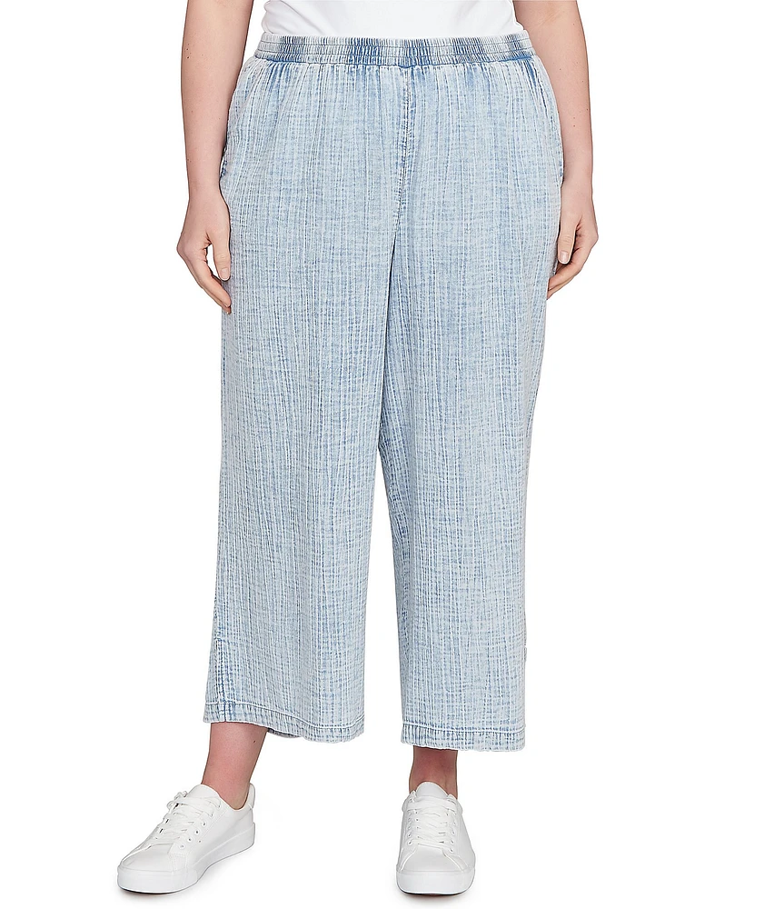Ruby Rd. Plus Size Cotton Gauze Wide Leg Pull-On Pants