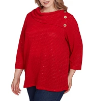 Ruby Rd. Plus Size Cozy Knit Split Cowl Neck 3/4 Sleeve Sequin Top