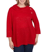 Ruby Rd. Plus Size Cozy Knit Split Cowl Neck 3/4 Sleeve Sequin Top