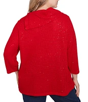 Ruby Rd. Plus Size Cozy Knit Split Cowl Neck 3/4 Sleeve Sequin Top