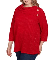 Ruby Rd. Plus Size Cozy Knit Split Cowl Neck 3/4 Sleeve Sequin Top