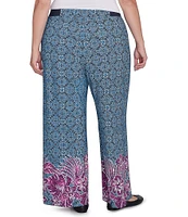 Ruby Rd. Plus Size Crepe Knit Floral Border Print Wide-Leg Pull-On Pants