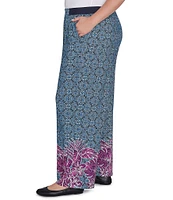 Ruby Rd. Plus Size Crepe Knit Floral Border Print Wide-Leg Pull-On Pants