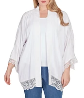 Ruby Rd. Plus Size Crinkle Gauze Lace Trim Bracelet Length Sleeve Open-Front Jacket