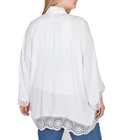 Ruby Rd. Plus Size Crinkle Gauze Lace Trim Bracelet Length Sleeve Open-Front Jacket