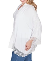 Ruby Rd. Plus Size Crinkle Gauze Lace Trim Bracelet Length Sleeve Open-Front Jacket