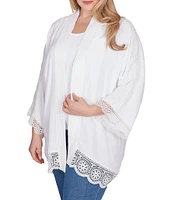 Ruby Rd. Plus Size Crinkle Gauze Lace Trim Bracelet Length Sleeve Open-Front Jacket