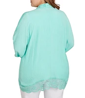 Ruby Rd. Plus Size Crinkle Gauze Lace Trim Bracelet Length Sleeve Open-Front Jacket