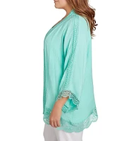 Ruby Rd. Plus Size Crinkle Gauze Lace Trim Bracelet Length Sleeve Open-Front Jacket