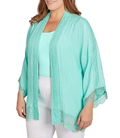 Ruby Rd. Plus Size Crinkle Gauze Lace Trim Bracelet Length Sleeve Open-Front Jacket