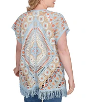 Ruby Rd. Plus Size Crochet Geometric Cap Sleeve Open-Front Cardigan