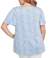 Ruby Rd. Plus Size Embellished Beaded Macrame Scoop Neck Short Sleeve Top