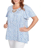 Ruby Rd. Plus Size Embellished Beaded Macrame Scoop Neck Short Sleeve Top