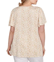 Ruby Rd. Plus Size Embellished Beaded Macrame Scoop Neck Short Sleeve Top