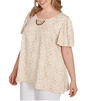 Ruby Rd. Plus Size Embellished Beaded Macrame Scoop Neck Short Sleeve Top