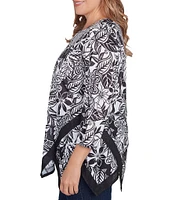 Ruby Rd. Plus Size Embellished Printed Scoop Neck 3/4 Sleeve Shark-Bite Hem Top