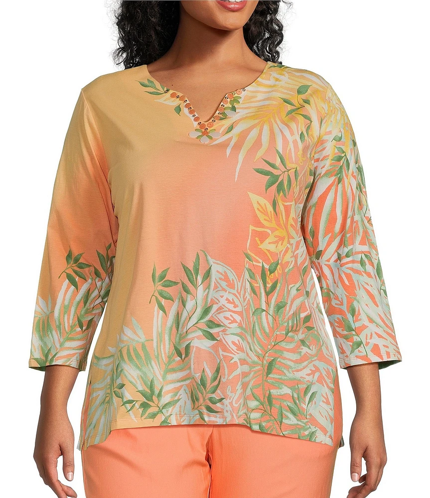 Ruby Rd. Plus Size Embellished V-Neck 3/4 Sleeve Knit Top