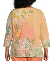 Ruby Rd. Plus Size Embellished V-Neck 3/4 Sleeve Knit Top