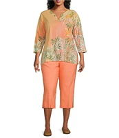 Ruby Rd. Plus Size Embellished V-Neck 3/4 Sleeve Knit Top
