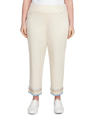 Ruby Rd. Plus Size Embroidered Beaded Hem Pull-On Ankle Pants